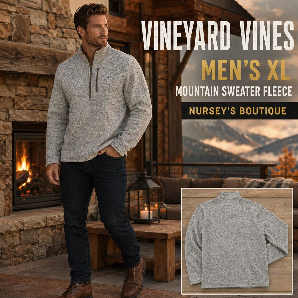 Vineyard Vines Men XL Mountain Sweater Fleece Gray Quarter Zip Pullover